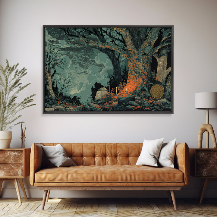 The Sleeper In The Birch Grove, Dark Fantasy Wall Art, Landscape Wall Art, Canvas Print, Halloween Home Decor, Gothic Wall Art
