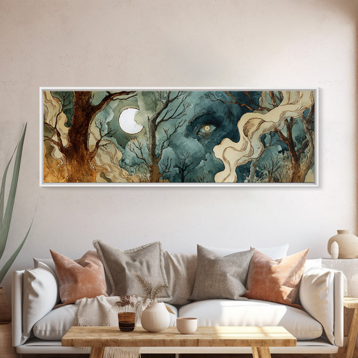 The Sleeper In The Birch Grove, Gothic Home Decor, Extra Wide Wall Art, Canvas Print, Halloween Home Decor, Gothic Wall Art