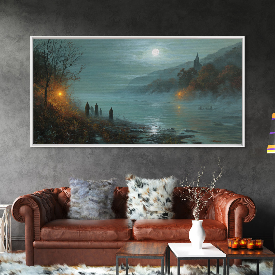 The Feast Of The Pale Cult, Spooky Wall Decor, Wide Panoramic Art, Canvas Print, Halloween Home Decor, Gothic Wall Art, Gothic Home Decor