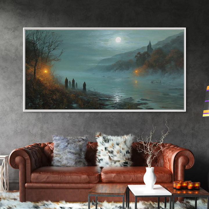 The Feast Of The Pale Cult, Spooky Wall Decor, Wide Panoramic Art, Canvas Print, Halloween Home Decor, Gothic Wall Art, Gothic Home Decor