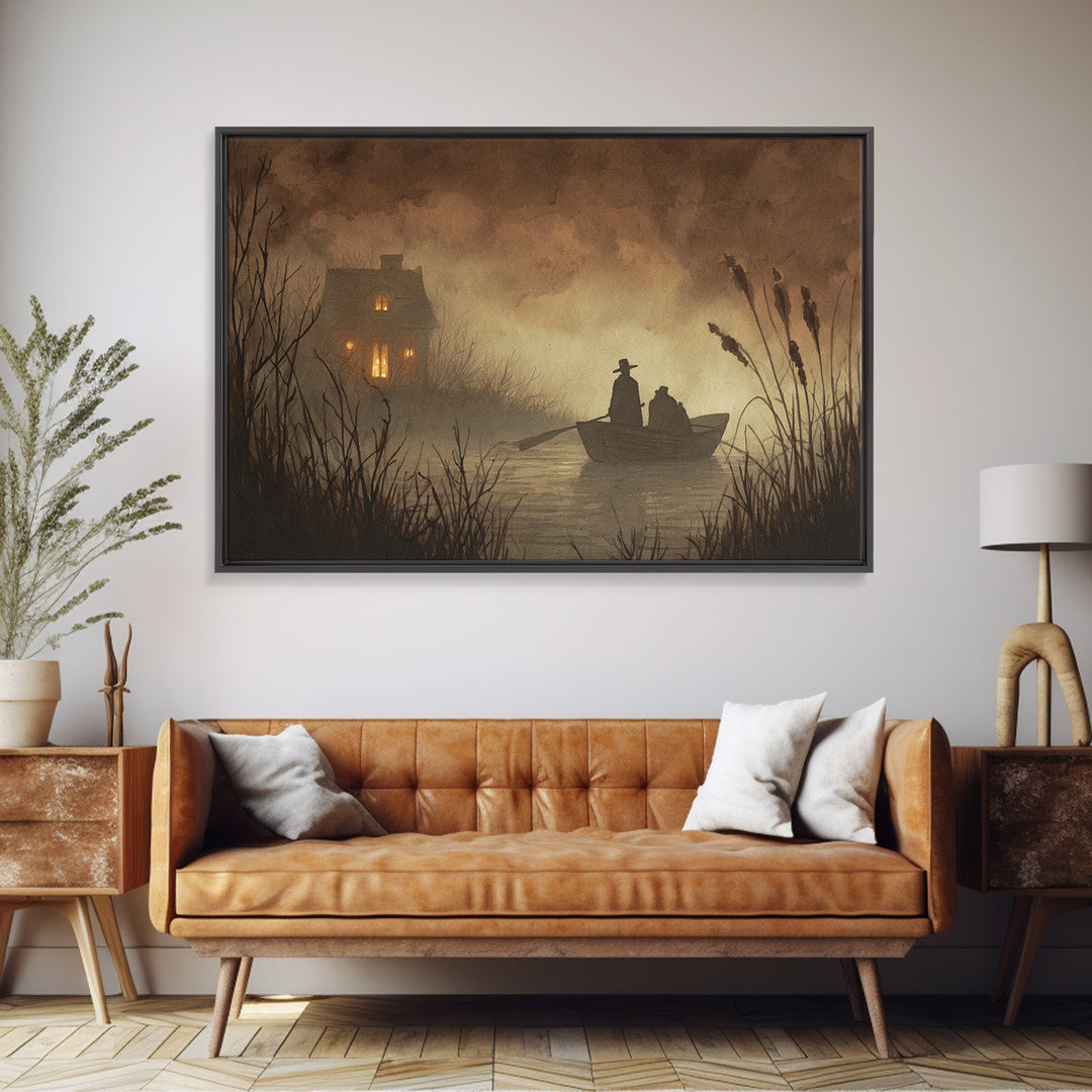 The Ferryman Of The Outer Marsh, Spooky Wall Decor, Landscape Wall Art, Canvas Print, Halloween Home Decor, Gothic Wall Art