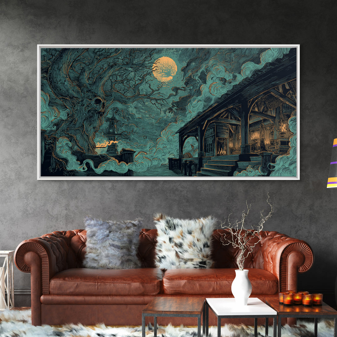 The Ballroom Of Silent Shoggoths, Lovecraftian Wall Art, Wide Panoramic Art, Canvas Print, Halloween Home Decor, Gothic Wall Art