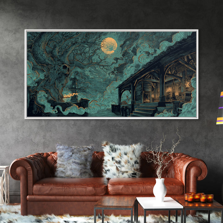 The Ballroom Of Silent Shoggoths, Lovecraftian Wall Art, Wide Panoramic Art, Canvas Print, Halloween Home Decor, Gothic Wall Art