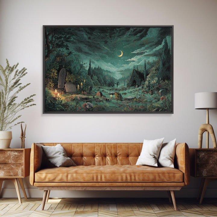 The Grave Gardener Of Yuggoth, Lovecraftian Wall Art, Landscape Wall Art, Framed Canvas Print, Halloween Home Decor, Gothic Wall Art