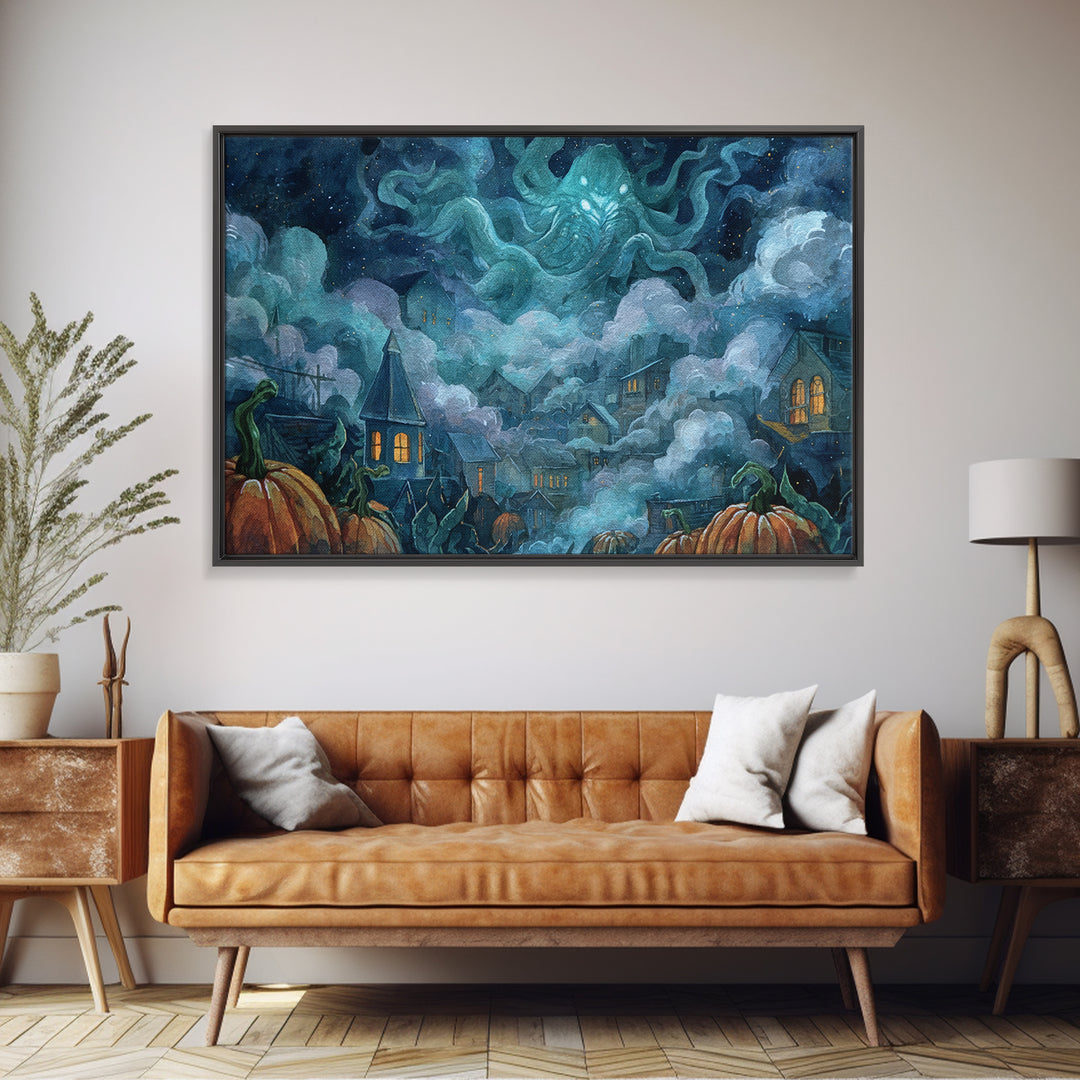 The Moonlit Shoggoth Menagerie, Macabre Halloween Art, Landscape Wall Art, Framed Canvas Print, Halloween Home Decor, Gothic Wall Art