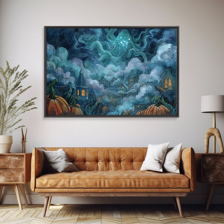 The Moonlit Shoggoth Menagerie, Macabre Halloween Art, Landscape Wall Art, Framed Canvas Print, Halloween Home Decor, Gothic Wall Art