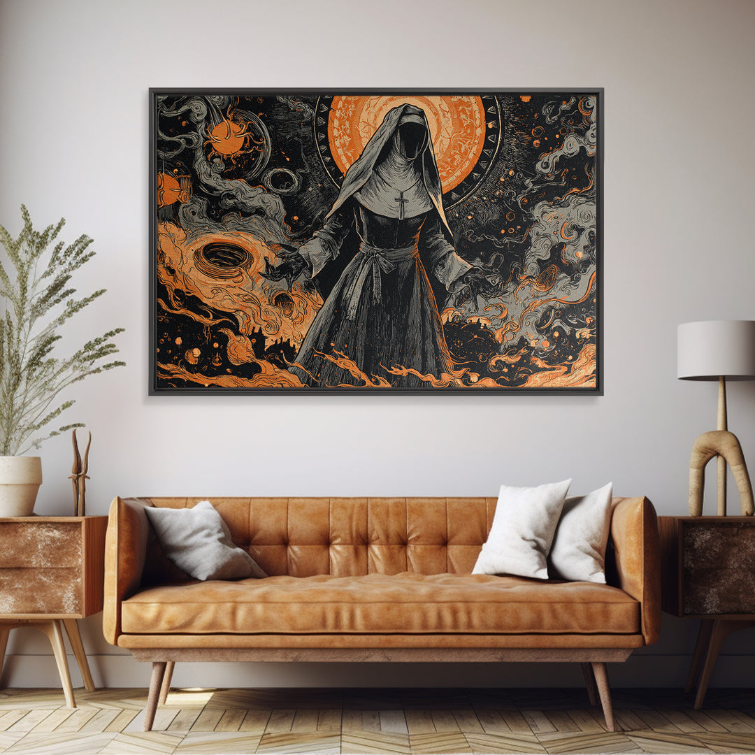 The Nun Of The Endless Constellation, Dark Fantasy Wall Art, Landscape Wall Art, Canvas Print, Halloween Home Decor, Gothic Wall Art