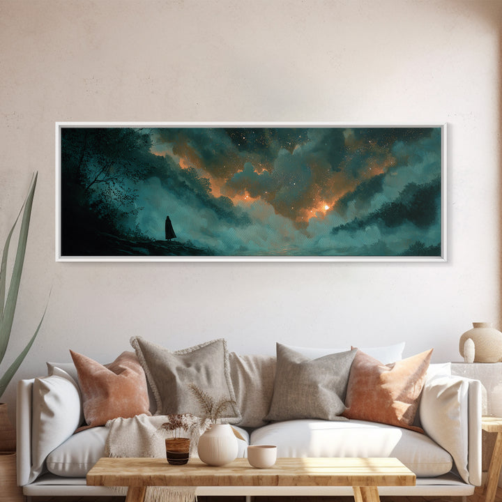 The Nun Of The Endless Constellation, Cosmic Horror Decor, Extra Wide Wall Art, Framed Canvas Print, Halloween Home Decor, Gothic Wall Art