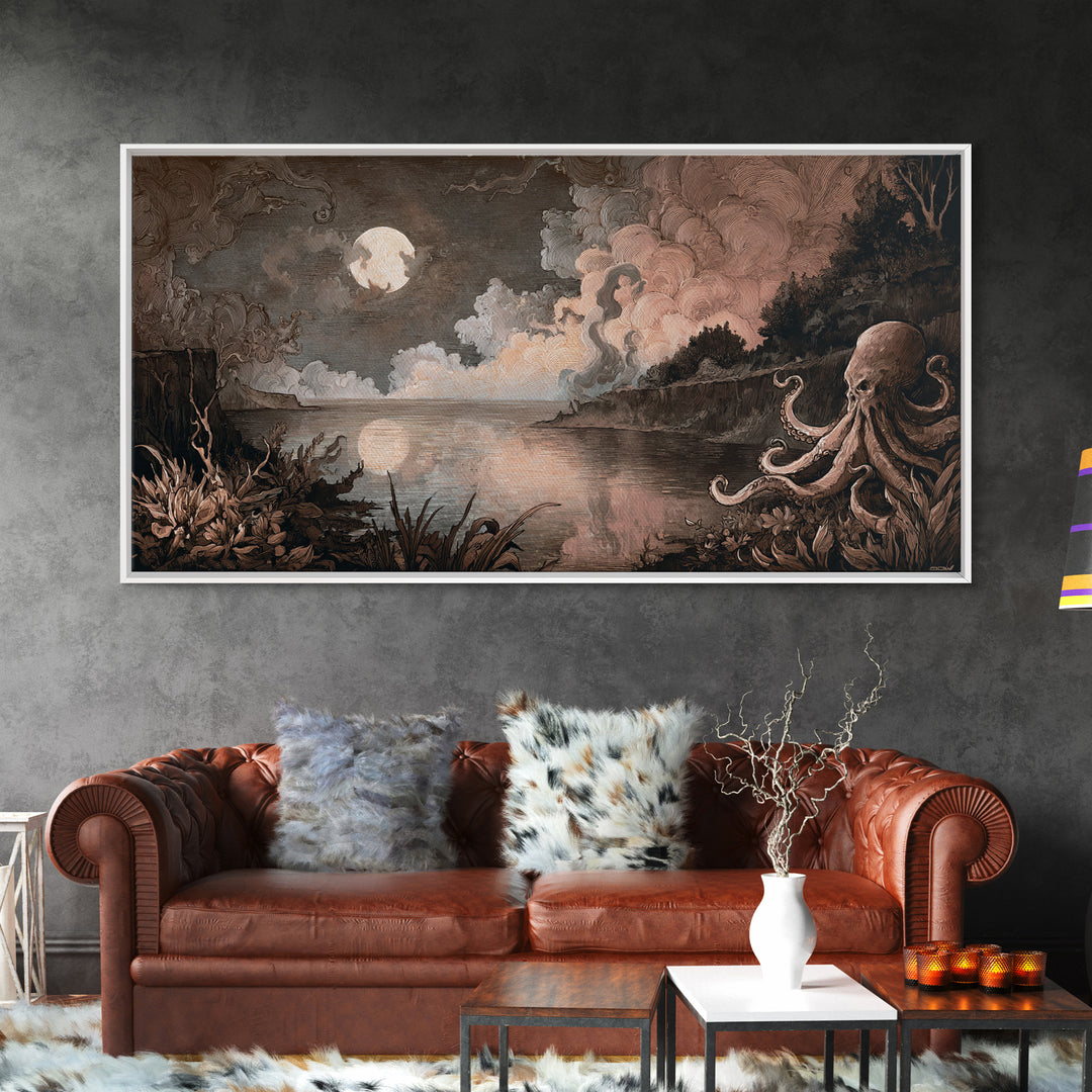 The Salt King Of The Black Shore, Halloween Wall Art, Wide Panoramic Art, Framed Canvas Print, Halloween Home Decor, Gothic Wall Art