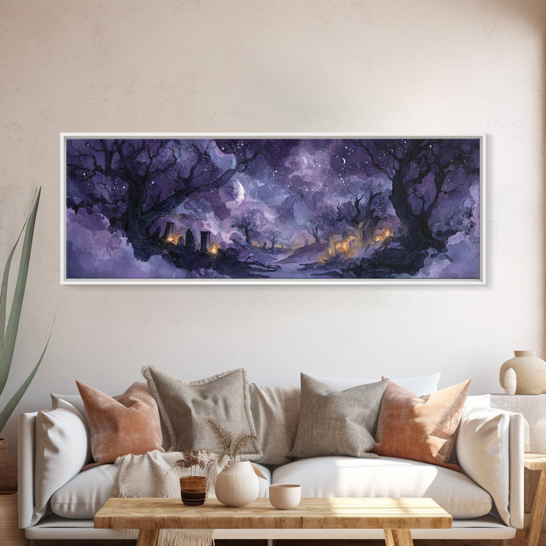 The Dreamwell Beneath Miskatonic, Cosmic Horror Decor, Extra Wide Wall Art, Framed Canvas Print, Halloween Home Decor, Gothic Wall Art