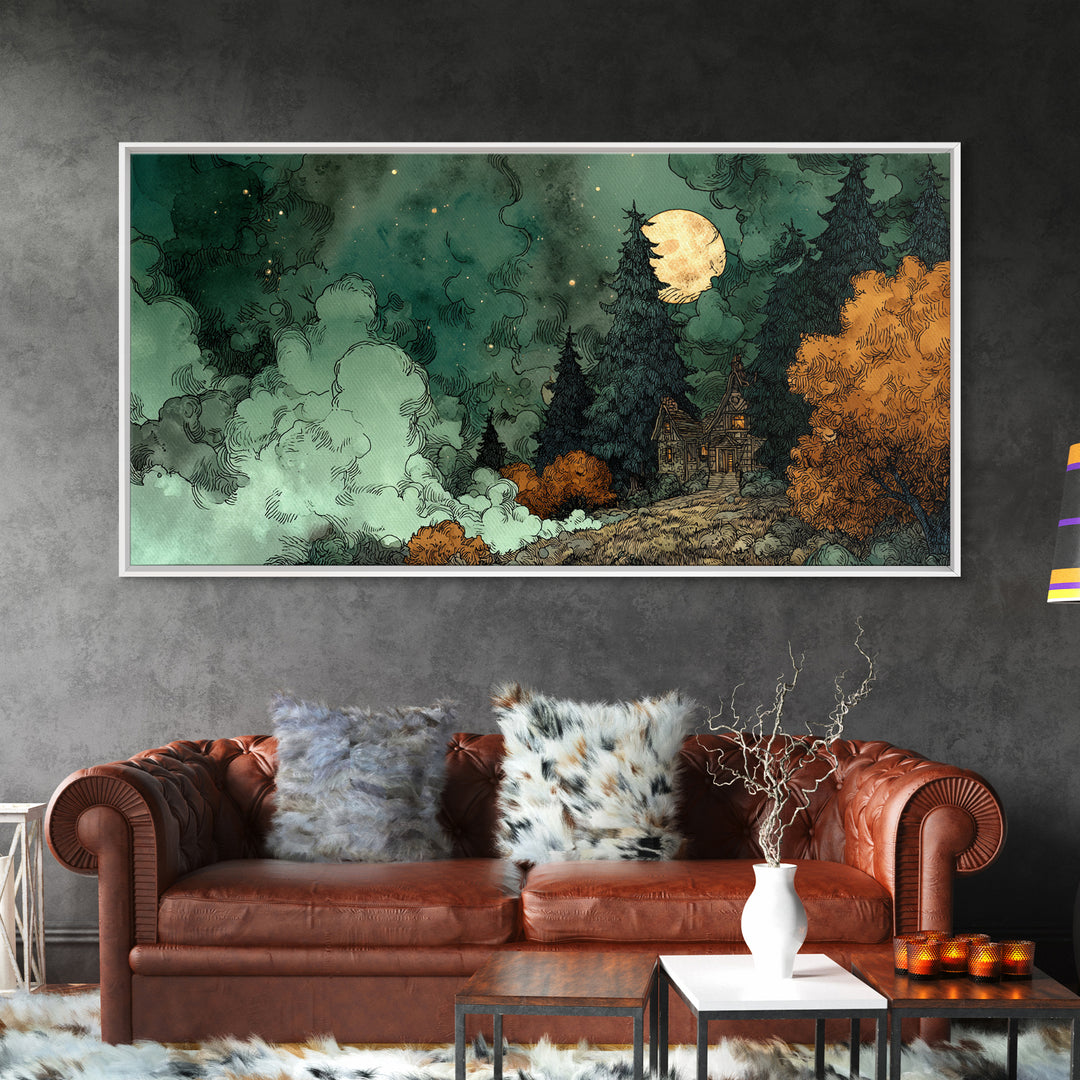 The Children Of The Star Orchard, Cosmic Horror Decor, Wide Panoramic Art, Canvas Print, Halloween Home Decor, Gothic Wall Art