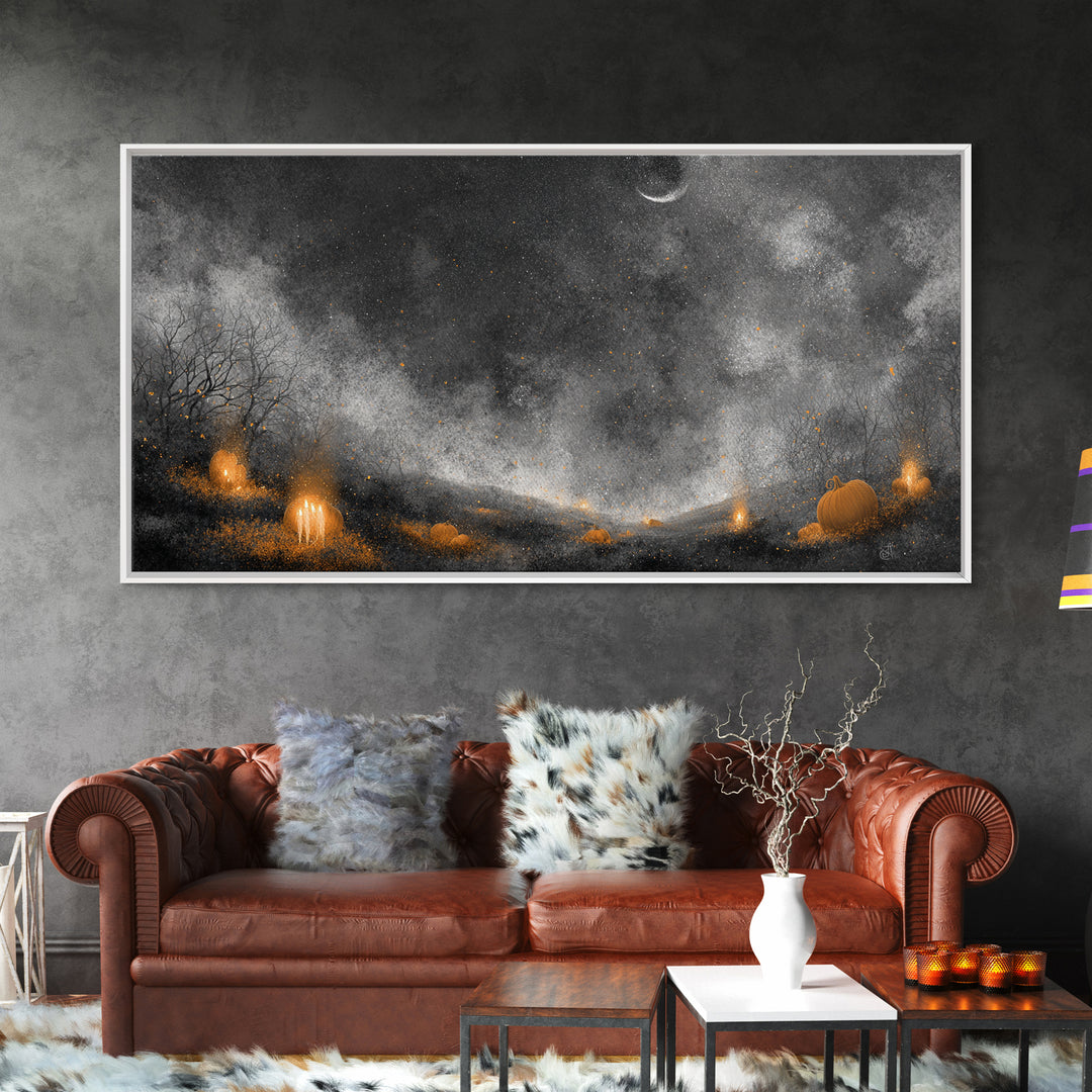The Frost Beyond Carcosa, Halloween Wall Art, Wide Panoramic Art, Framed Canvas Print, Halloween Home Decor, Gothic Wall Art