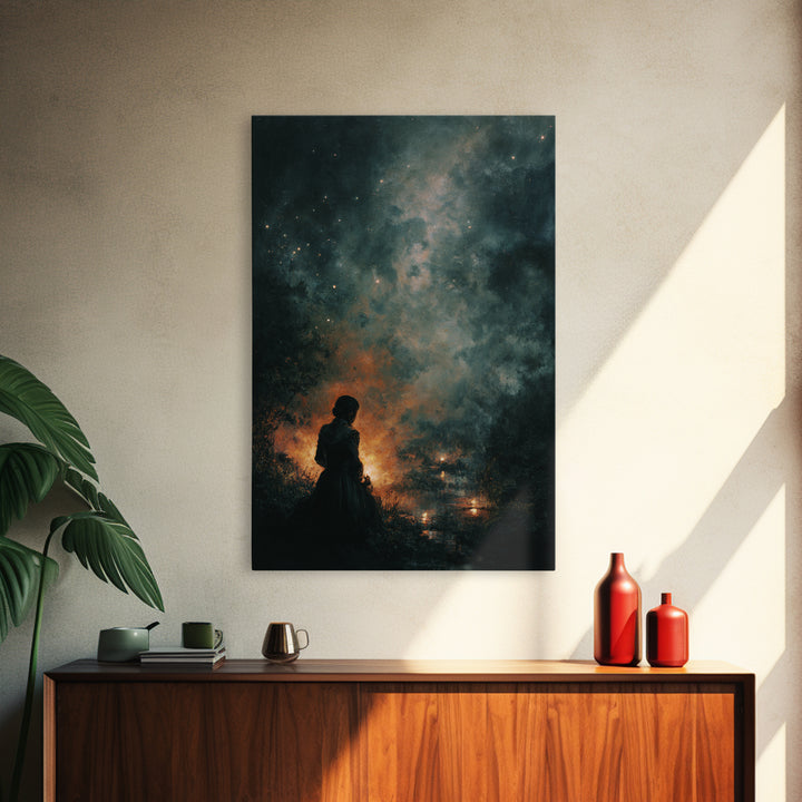 The Seamstress Of Living Nebulae, Occult Wall Decor, Vertical Wall Art, Framed Canvas Print, Halloween Home Decor, Gothic Wall Art