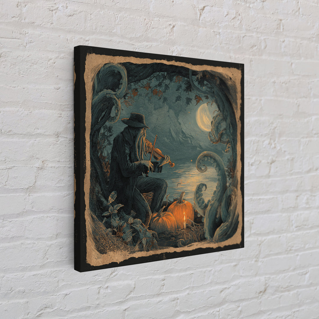 The Violinist Of The Drowned Moon, Macabre Halloween Art, Square Wall Art, Canvas Print, Halloween Home Decor, Gothic Wall Art