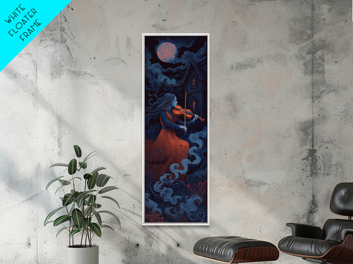 The Violinist Of The Drowned Moon, Macabre Halloween Art, Tall Narrow Wall Art, Canvas Print, Halloween Home Decor, Gothic Wall Art