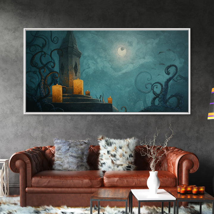 The Candelit Ark Of Forgotten Stars, Gothic Home Decor, Wide Panoramic Art, Framed Canvas Print, Halloween Home Decor, Gothic Wall Art