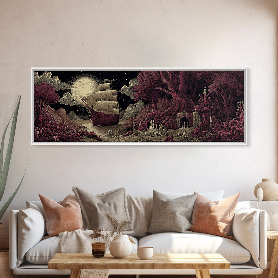 The Candelit Ark Of Forgotten Stars, Cosmic Horror Decor, Extra Wide Wall Art, Canvas Print, Halloween Home Decor, Gothic Wall Art