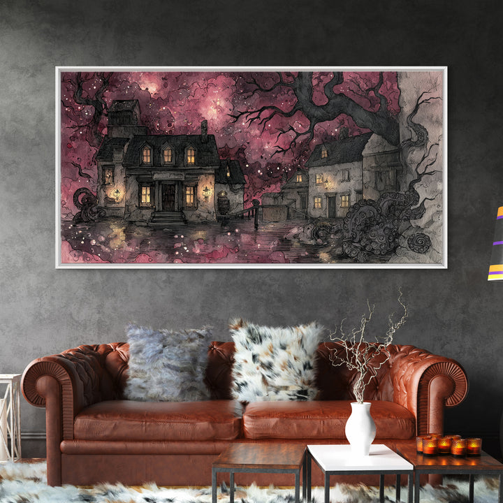 The Archivist Of Dreaming Bones, Eldritch Wall Art, Wide Panoramic Art, Canvas Print, Halloween Home Decor, Gothic Wall Art