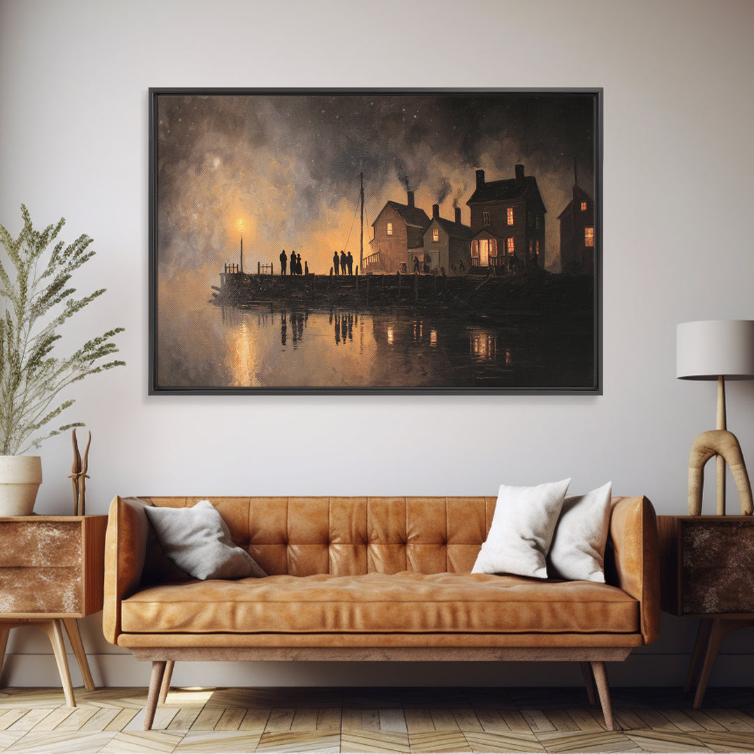 The Tea Party At Innsmouth Pier, Lovecraftian Wall Art, Landscape Wall Art, Canvas Print, Halloween Home Decor, Gothic Wall Art