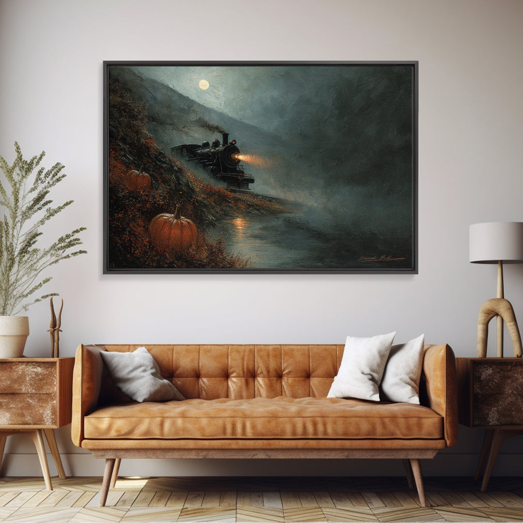 The Phantom Train To Kadath, Spooky Wall Decor, Landscape Wall Art, Canvas Print, Halloween Home Decor, Gothic Wall Art, Halloween Wall Art