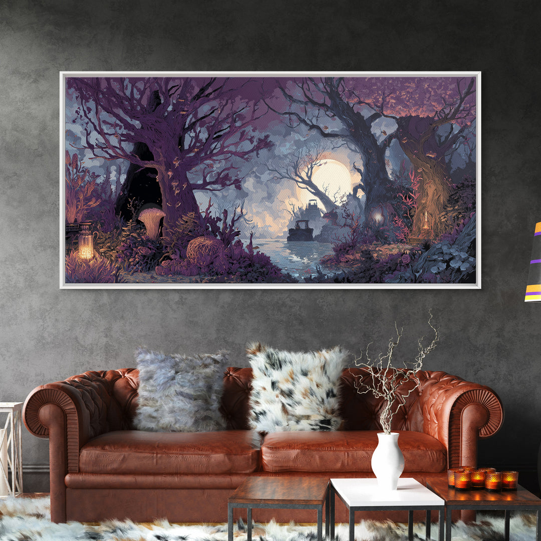 The Garden Of The Eyeless Moon, Dark Fantasy Wall Art, Wide Panoramic Art, Canvas Print, Halloween Home Decor, Gothic Wall Art
