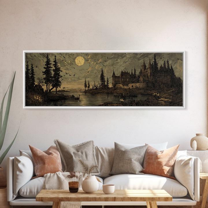The Garden Of The Eyeless Moon, Macabre Halloween Art, Extra Wide Wall Art, Canvas Print, Halloween Home Decor, Gothic Wall Art