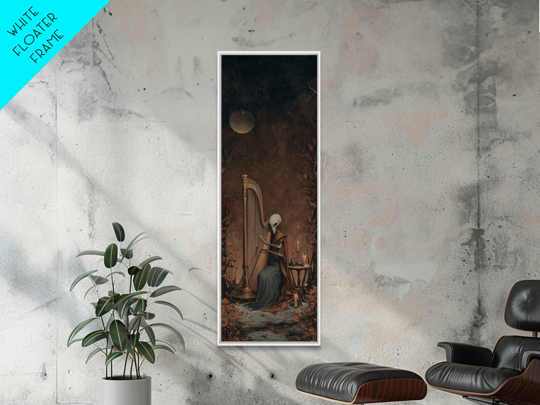 The Harpist Of Abyssal Sleep, Lovecraftian Wall Art, Tall Narrow Wall Art, Framed Canvas Print, Halloween Home Decor, Gothic Wall Art