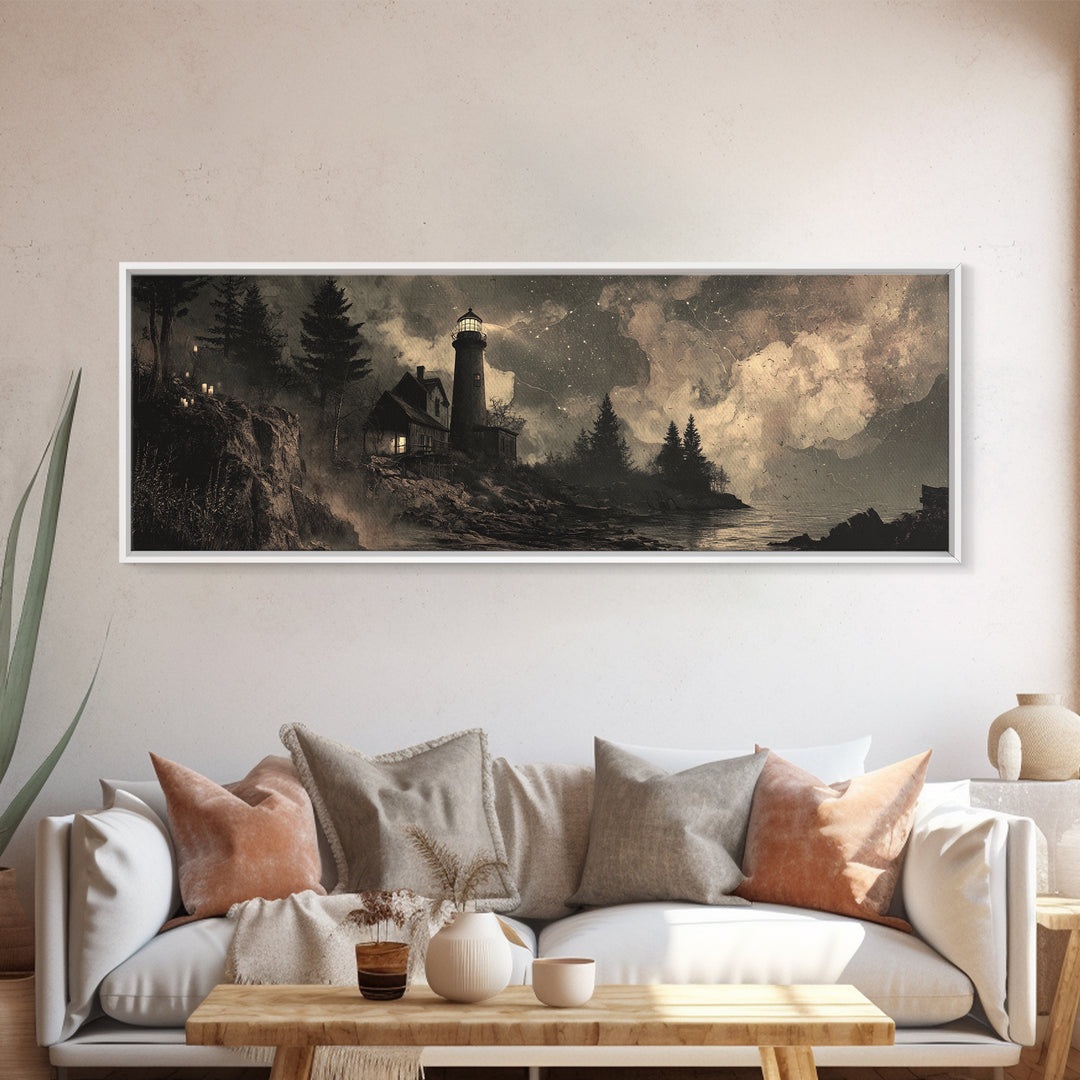 The Last Lighthouse Of Y’Ha-Nthlei, Occult Wall Decor, Extra Wide Wall Art, Framed Canvas Print, Halloween Home Decor, Gothic Wall Art