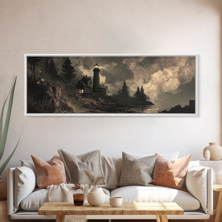 The Last Lighthouse Of Y’Ha-Nthlei, Occult Wall Decor, Extra Wide Wall Art, Framed Canvas Print, Halloween Home Decor, Gothic Wall Art
