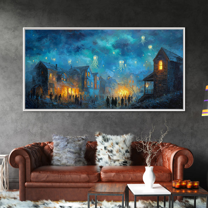 The Festival Of The Little Old Ones, Eldritch Wall Art, Wide Panoramic Art, Canvas Print, Halloween Home Decor, Gothic Wall Art