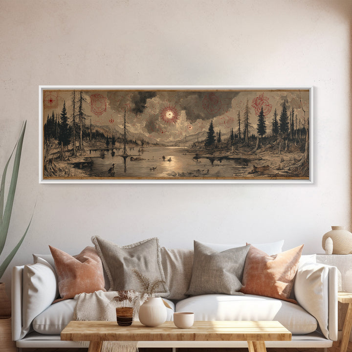 The Mirror Lake Of Lost Constellations, Occult Wall Decor, Extra Wide Wall Art, Framed Canvas Print, Halloween Home Decor, Gothic Wall Art