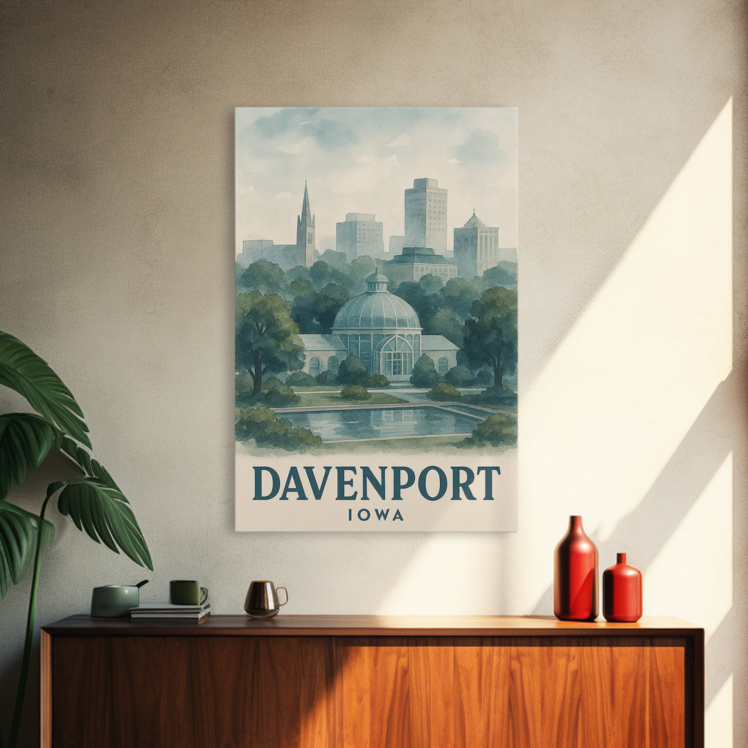 Davenport Travel Poster, Framed Canvas Print, Illustrated Watercolor Poster, Davenport Poster Print, Travel Poster Set, City Art Print