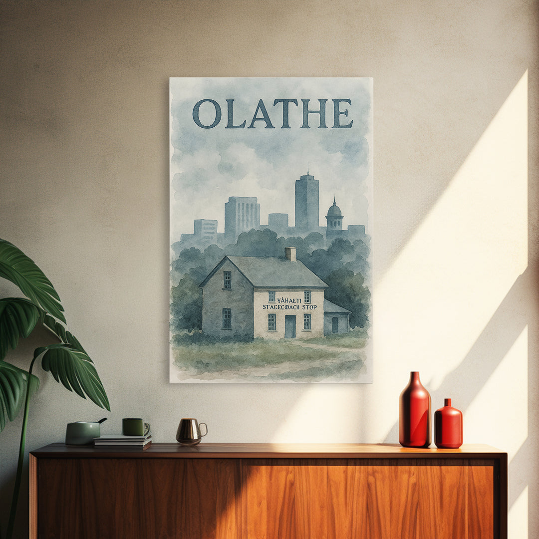 Olathe Travel Poster, Canvas Print, Painted Travel Poster Art, Olathe Travel Art, City Illustration, Travel Art Print, Home Office Decor