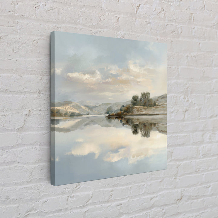 Peaceful Lake Reflection at Dawn Framed Canvas Print, Waiting Room Art, Photography Print, Waiting Room Decor, Watercolor Art, WRA-1x1-100