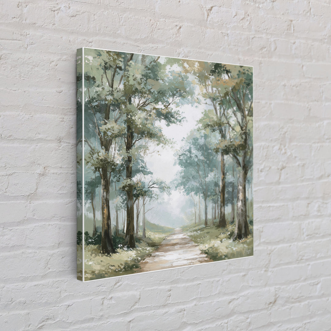 Misty Forest Path Framed Canvas Print, Waiting Room Art, Living Room Wall Art, Waiting Room Decor, Calm, Soundwave Art, WRA-1x1-11