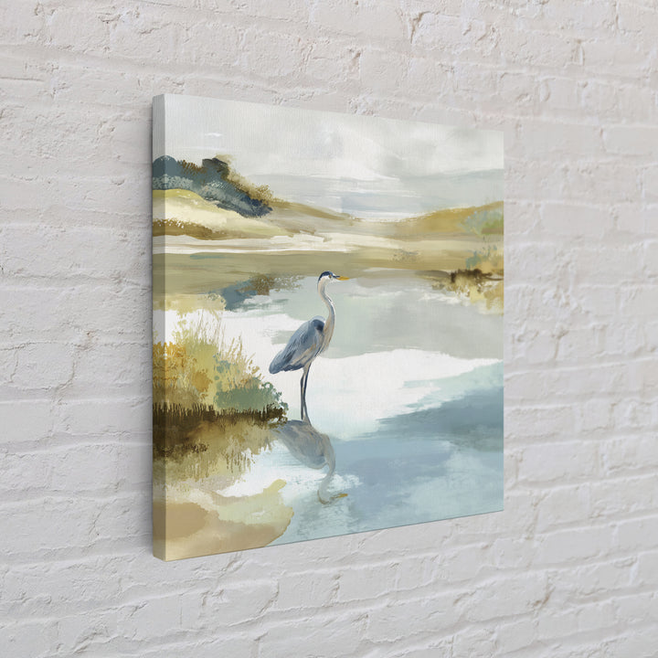 Blue Heron in Quiet Marsh Framed Canvas Print, Waiting Room Art, Wall Decor, Waiting Room Decor, Calm, Minimalist Wall Art, WRA-1x1-12