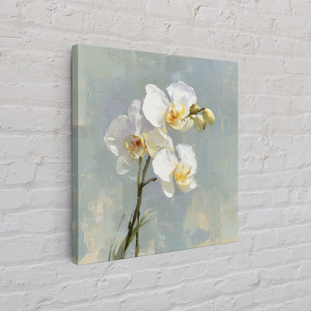 White Orchid on Light Gray Ground Canvas Print, Waiting Room Art, Office Wall Decor, Waiting Room Decor, Fine Art, Calm, WRA-1x1-31