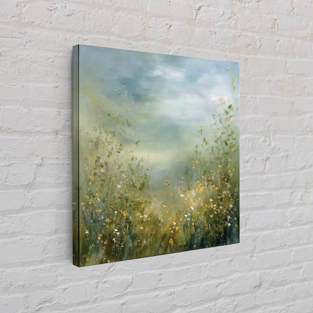 Sunlit Meadow with Wildflowers Framed Canvas Print, Waiting Room Art, Gallery Decor, Waiting Room Decor, Fine Art, Calm, WRA-1x1-32