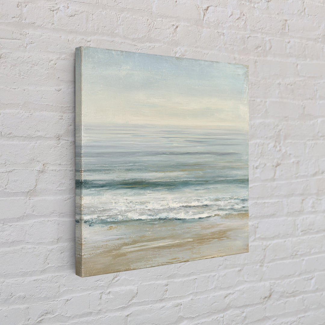 Coastal Horizon with Pale Sand and Water Framed Canvas Print, Waiting Room Art, Statement Artwork, Waiting Room Decor, Calm, WRA-1x1-57