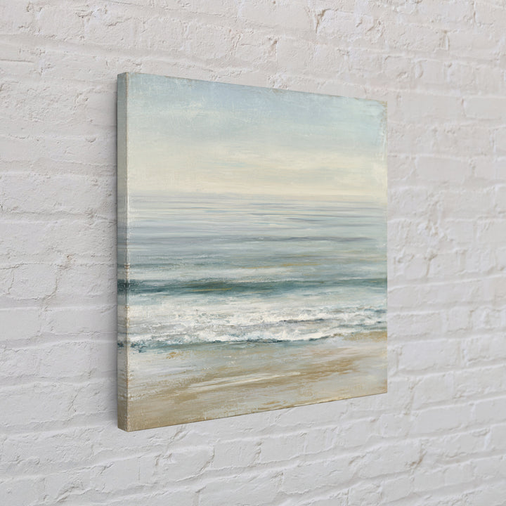 Coastal Horizon with Pale Sand and Water Framed Canvas Print, Waiting Room Art, Statement Artwork, Waiting Room Decor, Calm, WRA-1x1-57