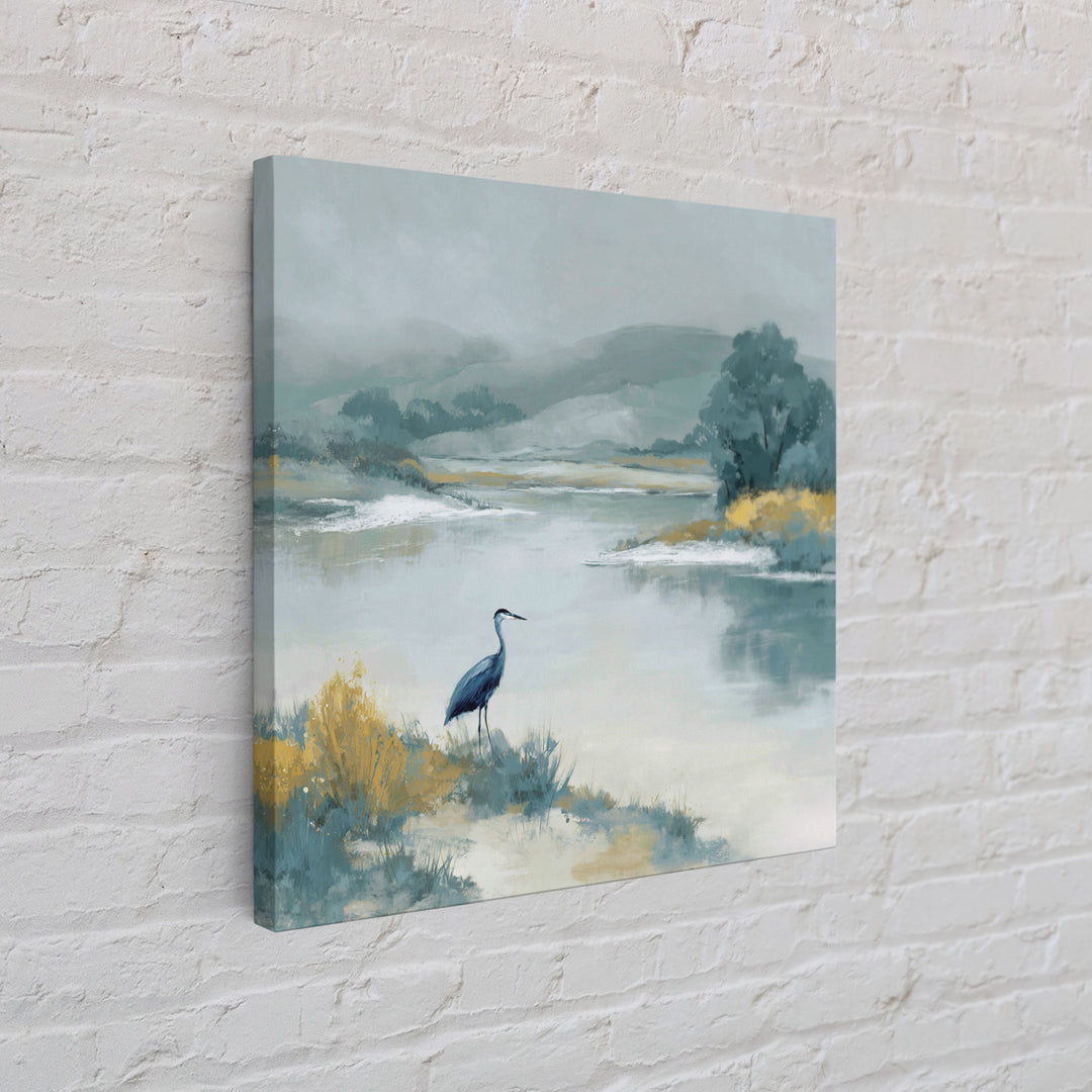 Blue Heron in Quiet Marsh Canvas Print, Waiting Room Art, Abstract, Waiting Room Decor, Fine Art, Calm, Modern Decor, WRA-1x1-60