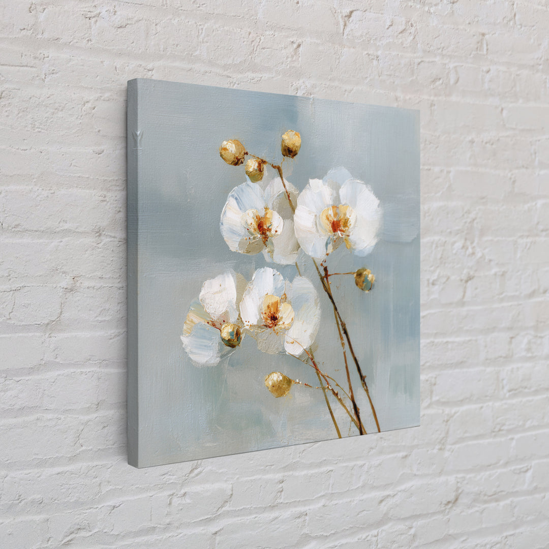 White Orchid on Light Gray Ground Framed Canvas Print, Waiting Room Art, Wall Sculpture, Waiting Room Decor, Fine Art, Calm, WRA-1x1-7