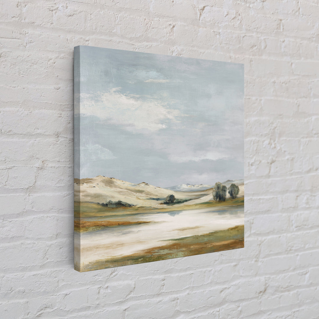 Calming Landscape with Open Sky and Gentle Framed Canvas Print, Waiting Room Art, Waiting Room Decor, Watercolor Art, Calm, WRA-1x1-73
