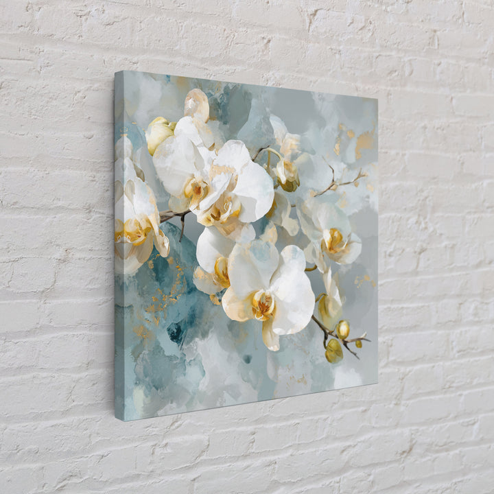 White Orchid on Light Gray Ground Framed Canvas Print, Waiting Room Art, Fine Art Print, Waiting Room Decor, Oil Painting, Calm, WRA-1x1-79