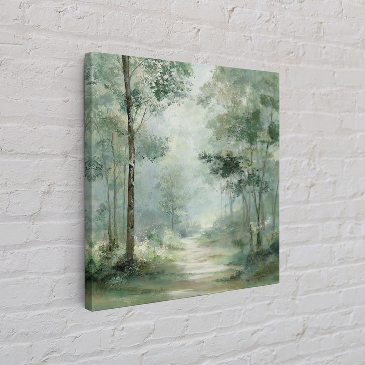 Misty Forest Path Framed Canvas Print, Waiting Room Art, Statement Artwork, Waiting Room Decor, Oil Painting, Calm, Wall Decor, WRA-1x1-83