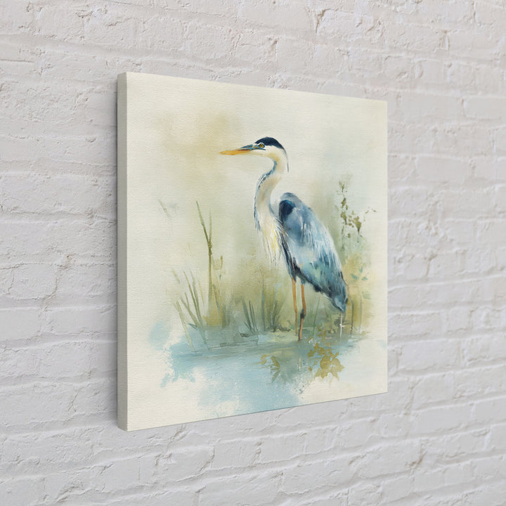 Blue Heron in Quiet Marsh Framed Canvas Print, Waiting Room Art, Therapy Office Decor, Waiting Room Decor, Abstract Art, Calm, WRA-1x1-84