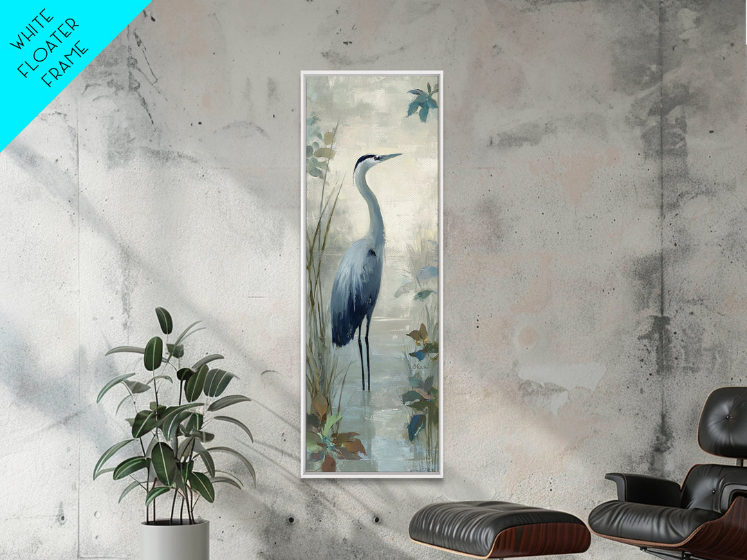 Blue Heron in Quiet Marsh Framed Canvas Print, Waiting Room Art, Art Print, Waiting Room Decor, Fine Art, Calm, Abstract Art, WRA-1x3-24
