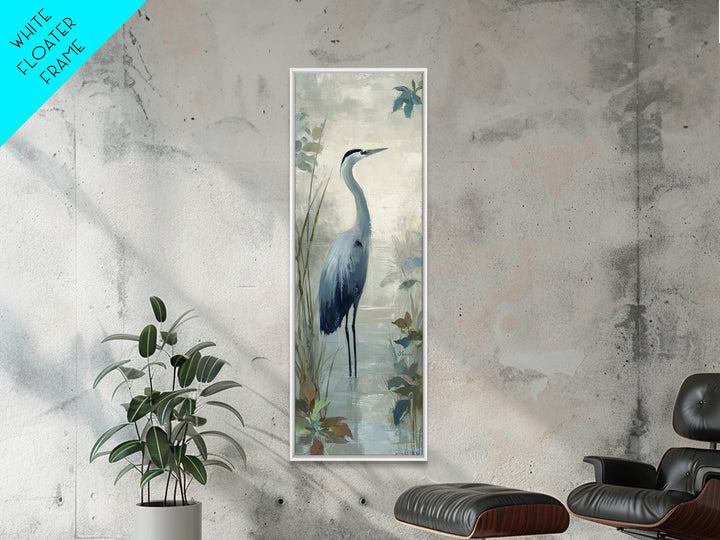 Blue Heron in Quiet Marsh Framed Canvas Print, Waiting Room Art, Art Print, Waiting Room Decor, Fine Art, Calm, Abstract Art, WRA-1x3-24