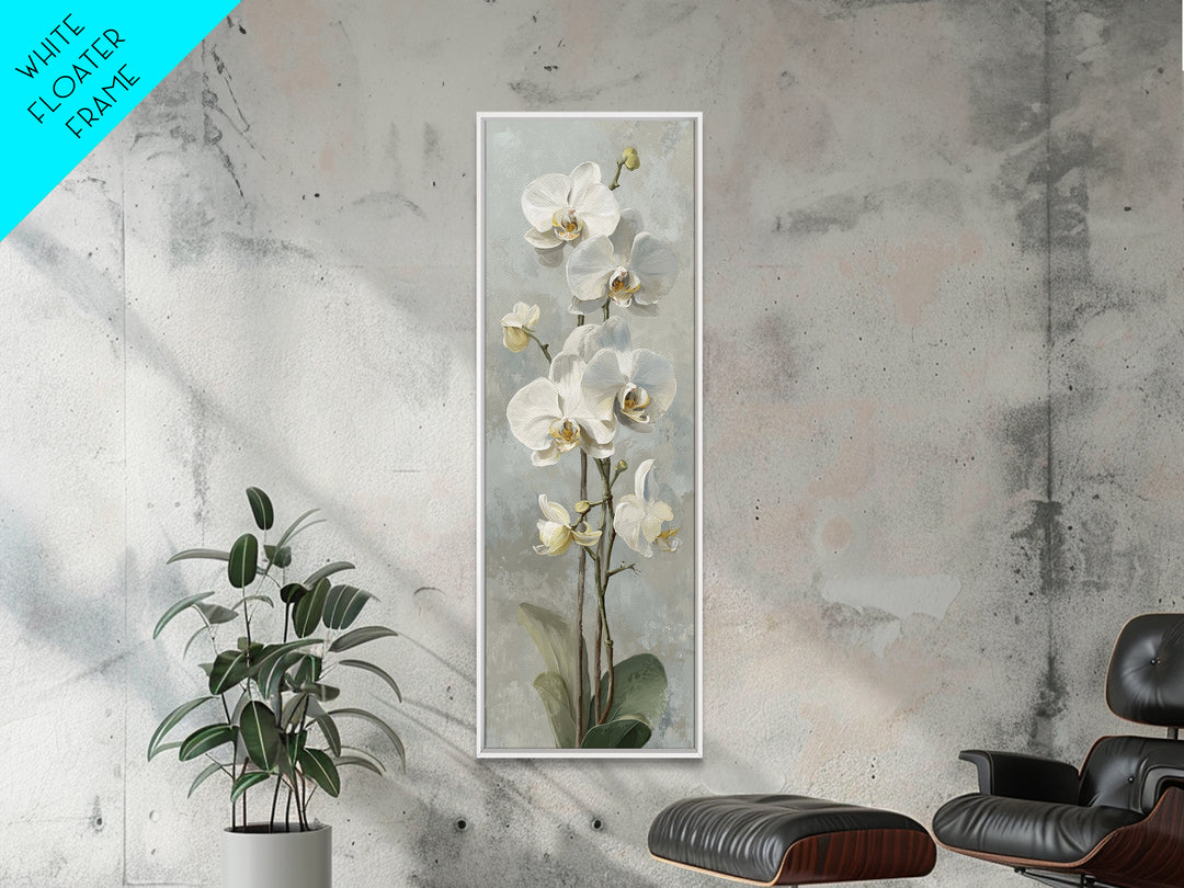 White Orchid on Light Gray Ground Canvas Print, Waiting Room Art, Bedroom Decor, Waiting Room Decor, Fine Art, Calm, Abstract, WRA-1x3-43