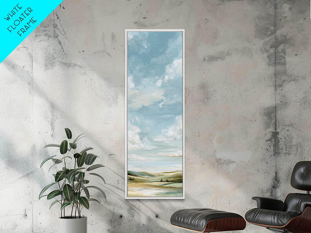 Calming Landscape with Open Sky and Gentle Framed Canvas Print, Waiting Room Art, Textured Painting, Waiting Room Decor, Calm, WRA-1x3-61